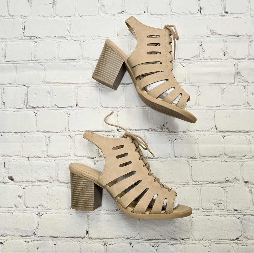 Slingback Lace Up PU Sandal Heels Women's Size 8